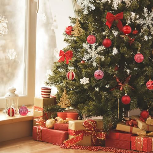 12 Pack Red Christmas Tree Ornaments 2.4 Inch Shatterproof Holiday Decoration