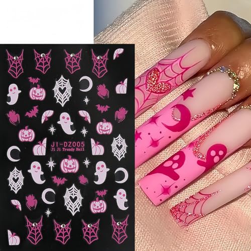Halloween Nail Stickers 6 Sheets 3D Self-Adhesive Ghost Spider Decals