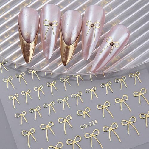 Valentine's Laser Bow Nail Art Stickers - 8 Sheets 3D Self-Adhesive Decals