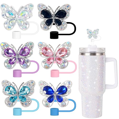 6 Pack Colorful Butterfly Straw Toppers for Stanley Cups - Reusable Silicone Covers