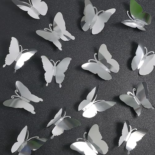 3D Metallic Butterfly Wall Stickers - 48 Pcs, 4 Styles & 3 Sizes