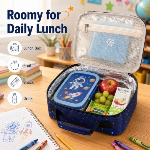 LEDAOU Astronaut Insulated Lunch Box for Kids - Reusable Lunch Bag