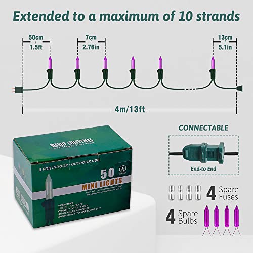 Purple Halloween Mini String Lights 2 Pack, 50 Count, 13FT Green Wire - Decorative Indoor & Outdoor Lighting