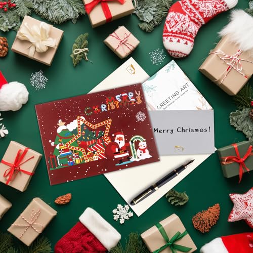 Musical 3D Christmas Card with Santa, Snowman & Tree
