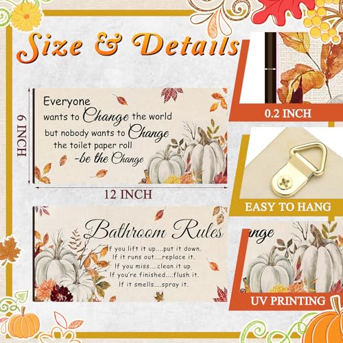 Fall Bathroom Decor - 2 Pcs Rustic Autumn Signs with Hangers