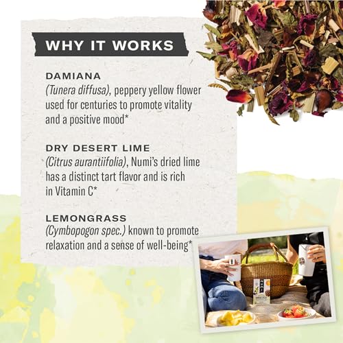 Numi Organic Damiana Uplift Herbal Tea, 48 Bags (Pack of 3)