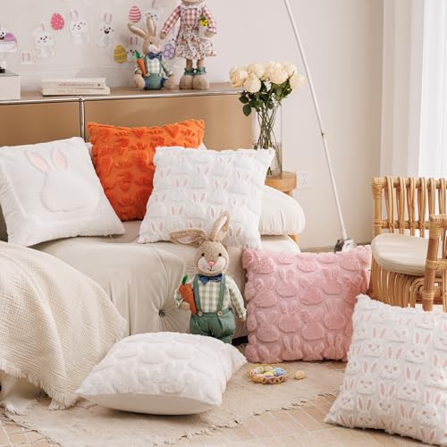 Easter Bunny Pillow Covers 18x18 Set of 2 - Soft Plush Decor