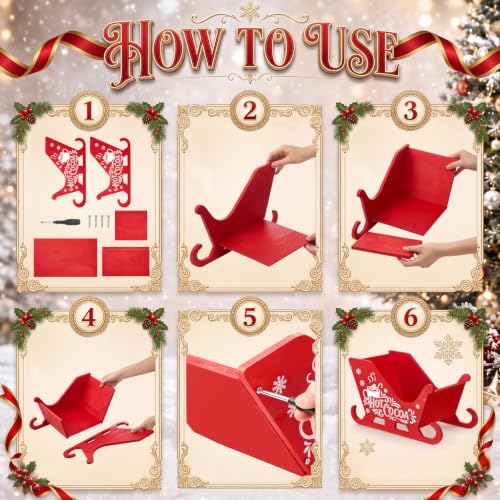 Christmas Sleigh Decor - Red Wooden Hot Cocoa Bar Tray - DIY Kit