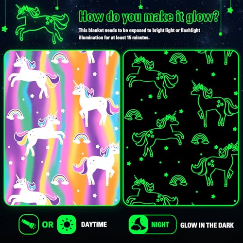 Unicorn Glow in The Dark Blanket for Kids - 40" x 60"