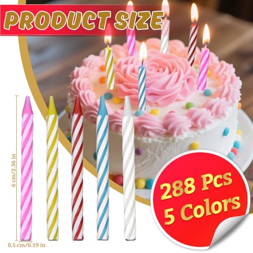 MAQIHAN Spiral Birthday Candles - Multicolor Cake Candles, 288 Count
