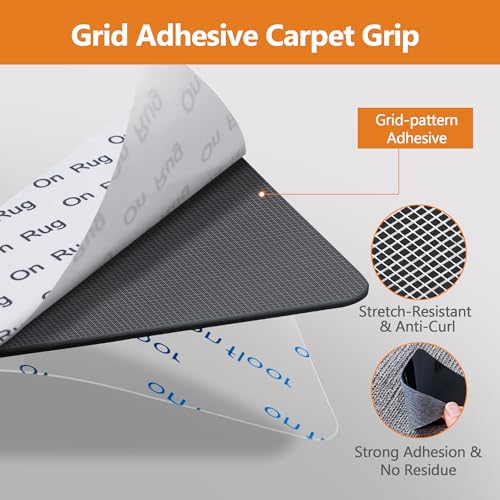 Tiergrade 12 Pcs Non-Slip Rug Tape Set, Reusable Adhesive Carpet Grippers for Hardwood & Tiles