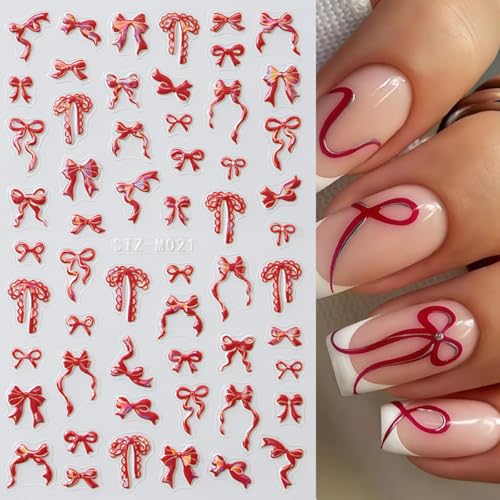Valentine Red Bow Nail Art Stickers 5D Self-Adhesive Decals 6Pcs