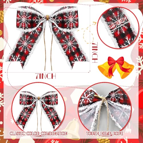 12 Red and Black Christmas Burlap Plaid Decorative Bows - 7"