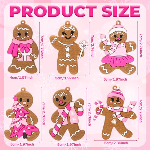 Pink Gingerbread Man Christmas Ornaments Set of 24 - Holiday Tree Decorations