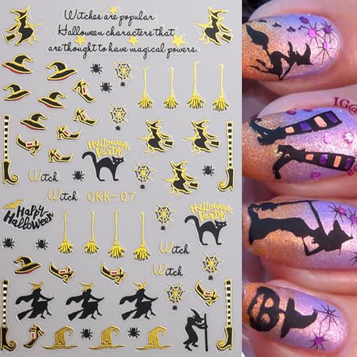 12 Sheets Halloween Nail Stickers 3D Self-Adhesive Decals Pumpkin Ghost