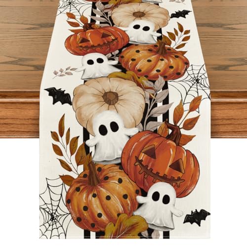 Halloween Table Runner 13x108 Inch Beige Polyester Home Party Decor