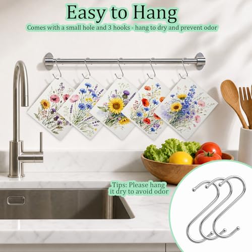Multicolor Wildflower Swedish Dishcloths - 5 Pack with 3 Hooks