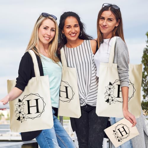 Initial Monogrammed Canvas Tote Bag with Cosmetic Bag Set