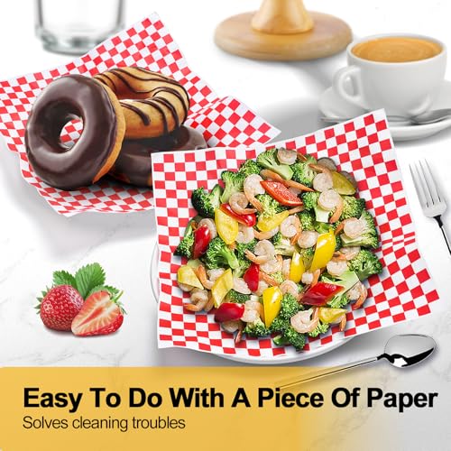 YEHOSHUN 100Pcs Red & White Wax Paper Sheets - Grease Resistant 11x11" Deli Paper for Sandwiches & Food Basket Liners