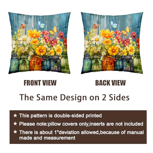 Daisy Floral Pillow Covers 18x18, Set of 2 - Rustic Spring Decor