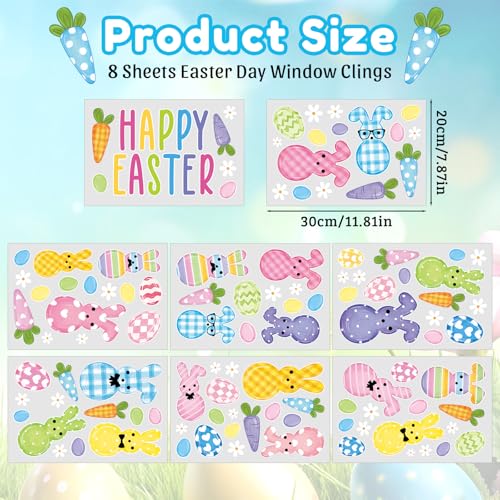 Feivando 8 Sheets Easter Window Clings - Bunny & Egg Decals for Glass