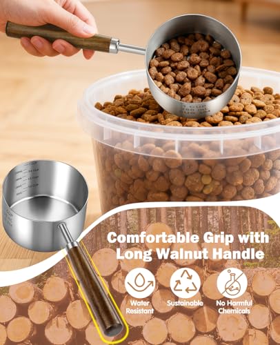 1 Cup Stainless Steel Dog Food Scoop with Wooden Handle