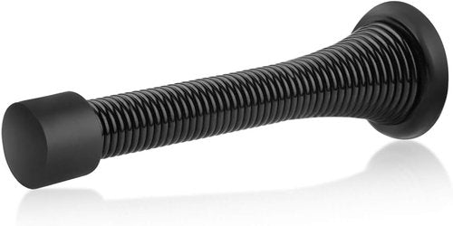 HOMOTEK Heavy Duty Black Spring Door Stops - 12 Pack with Flexible Rubber Bumper Tips | 3-1/8" Size