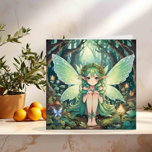 Fairy Birthday Card - Woodland Fantasy Pixie 145mm x 145mm