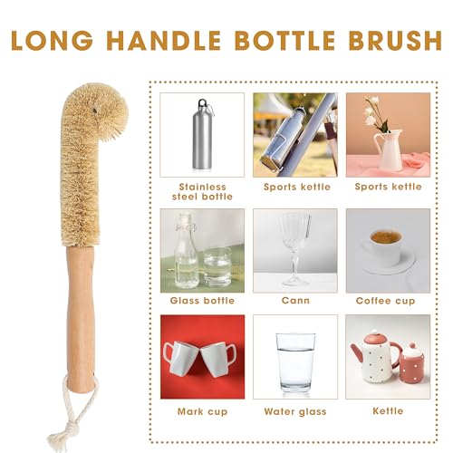 Eco-Friendly Coconut Fiber Bottle Brush Set with Wooden Handle