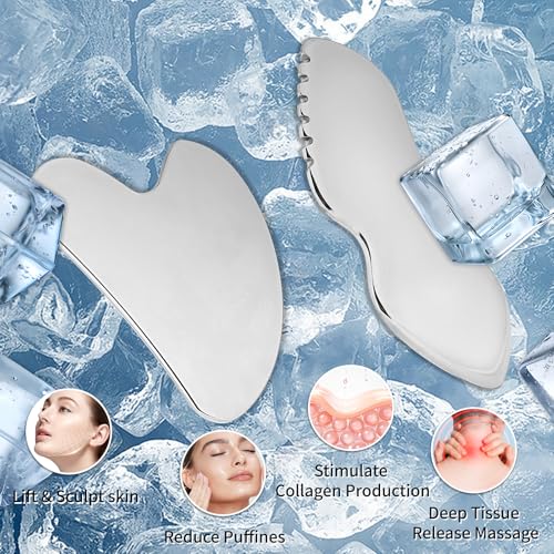 ZminRN Stainless Steel Jagged Edge Gua Sha Facial Tool for Lymphatic Drainage, Depuffing and Sculpting