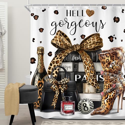Brown Leopard Cheetah Print Shower Curtain Set for Bathrooms