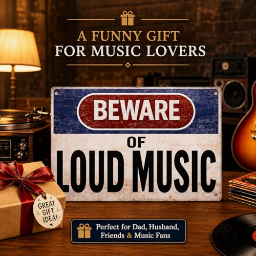 Beware of Loud Music Vintage Metal Sign - 12x8 Inch Wall Art