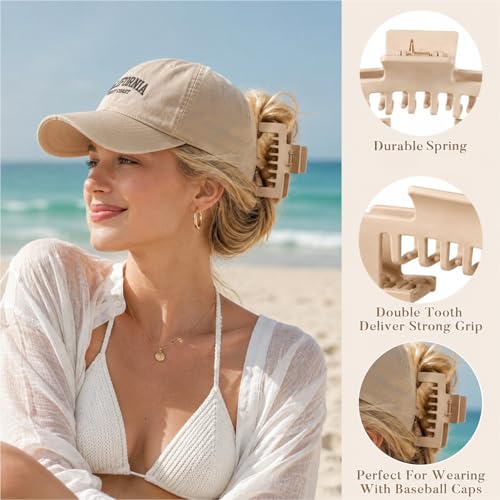 ZHYACPA 6-Piece Hat Claw Clip for Women - Large Non-Slip Hair Clips for Baseball Caps