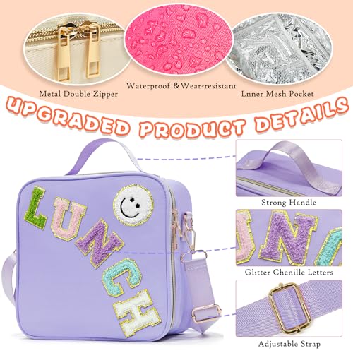LOKFAR Insulated Lunch Bag for Kids & Teens - Cute Waterproof Nylon with Adjustable Strap (Purple)
