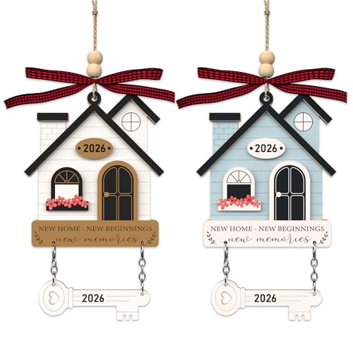 2Pcs Wooden House Warming Gifts First Home Ornament with Key Design - Brown & Blue