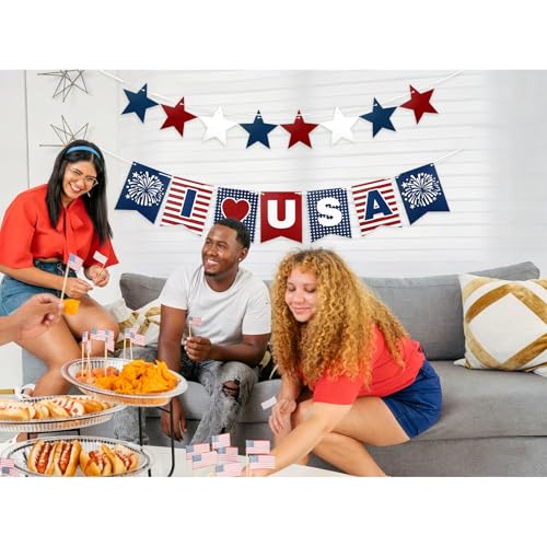 Casoty 4th of July Patriotic Banner Set - USA Flag & Star Garland