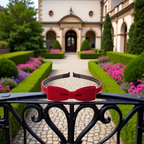 Burgundy Velvet Bowknot Headband, Non-Slip Toothed Cute Hair Accessory