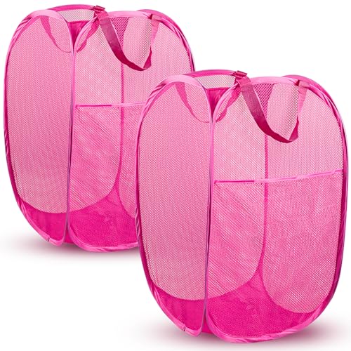 DUCOO 2-Pack Collapsible Mesh Laundry Hamper - 70L Foldable Pink Basket