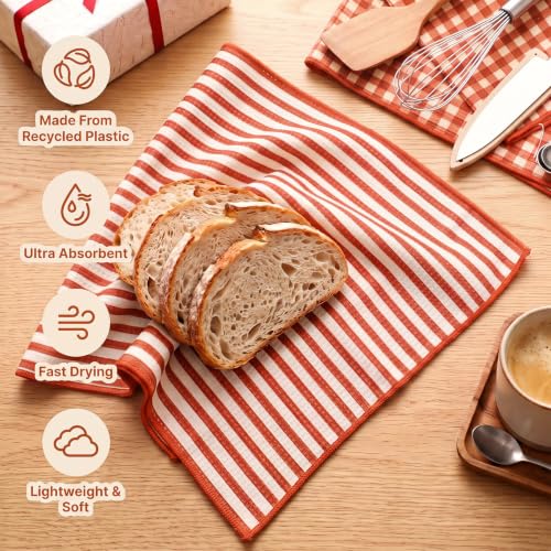 Mushroom Pattern Kitchen Towels Set - 4 Pcs Red Beige Waffle Dish Towels - VitalCozy