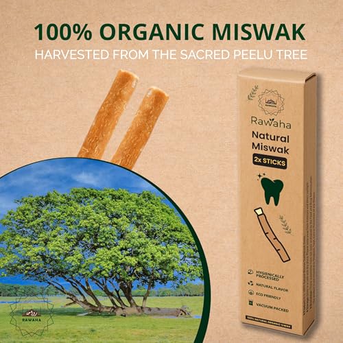 Rawaha Natural Miswak Sticks 2-Pack Vacuum Sealed Chewing Toothbrush