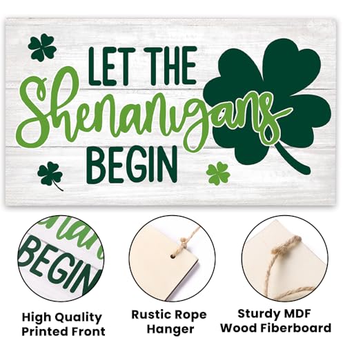 St. Patrick's Day Shamrock Wooden Door Sign - 'Let the Shenanigans Begin'