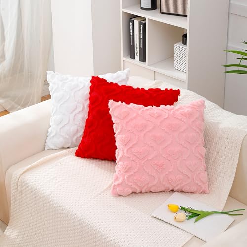 All Smiles Pink Heart Valentine's Day Throw Pillow Covers, 18x18, Set of 2