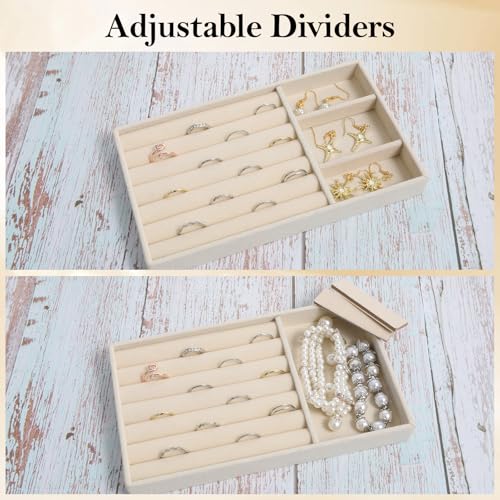 Velvet Jewelry Drawer Organizer Insert - Stackable Storage Tray (Beige)