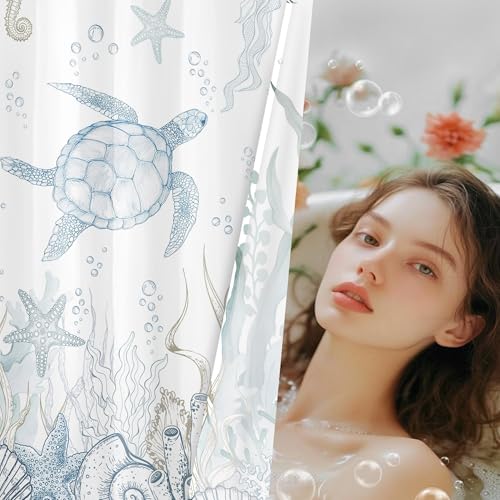 Sea Turtle Shower Curtain - Ocean Beach Theme, 72x72 Inch