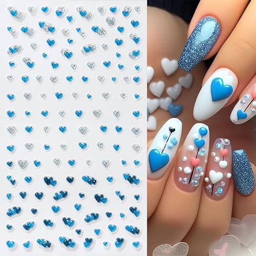 5D Embossed Heart Nail Stickers 4 Sheets Glitter Valentines Nail Art Decals