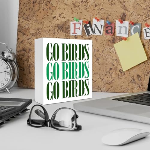 Green Football Wooden Box Sign Retro Sports Ball Decor 5x5 Inch