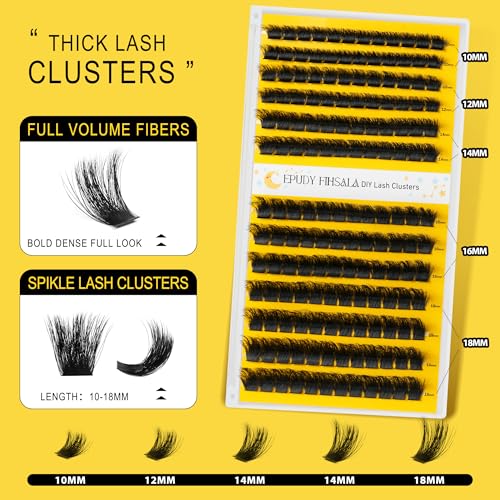 EPUDY FIHSALA 200D Fluffy Lash Clusters 10-18mm D Curl Wispy Extension Kit