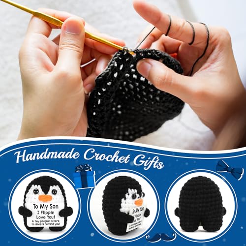 Handmade Crochet Mini Penguin Gift for Son from Mom & Dad