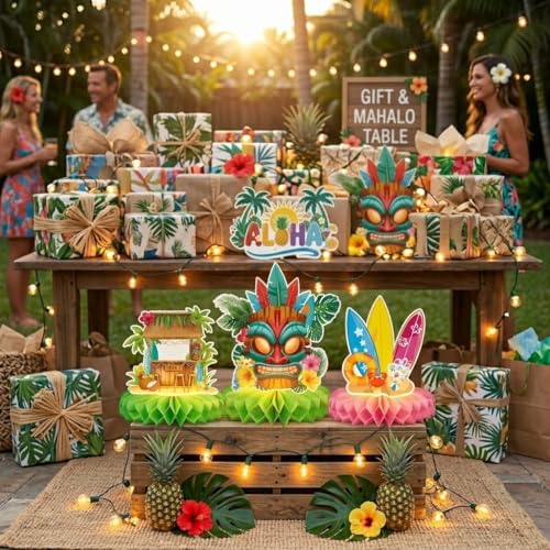 Hawaiian Luau Honeycomb Centerpieces, 9-Piece Tropical Party Table Decor