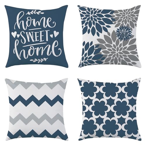 Mimkus 18x18 Blue Geometric Throw Pillow Covers - 4 Piece Farmhouse Set